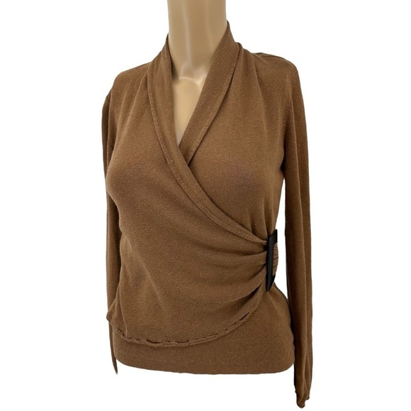Nic + Zoe Faux Wrap Buckle Tan Knit Long Sleeve Sweater Size Small - Picture 1 of 8